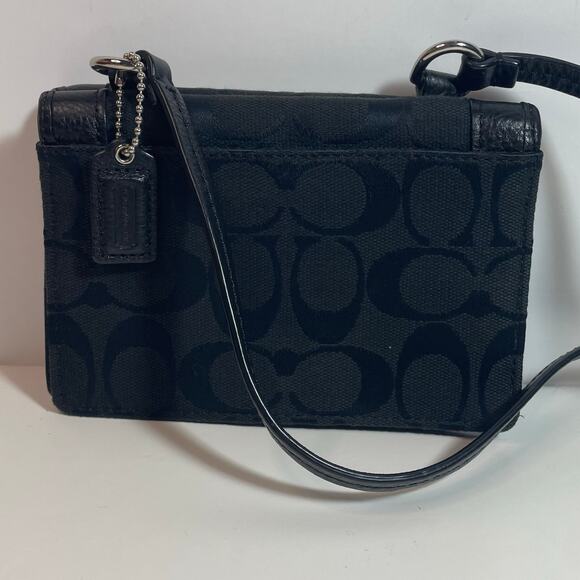 Coach Mini Legacy Monogram Signature Canvas Print Black Crossbody Bag Wallet - Picture 2 of 4